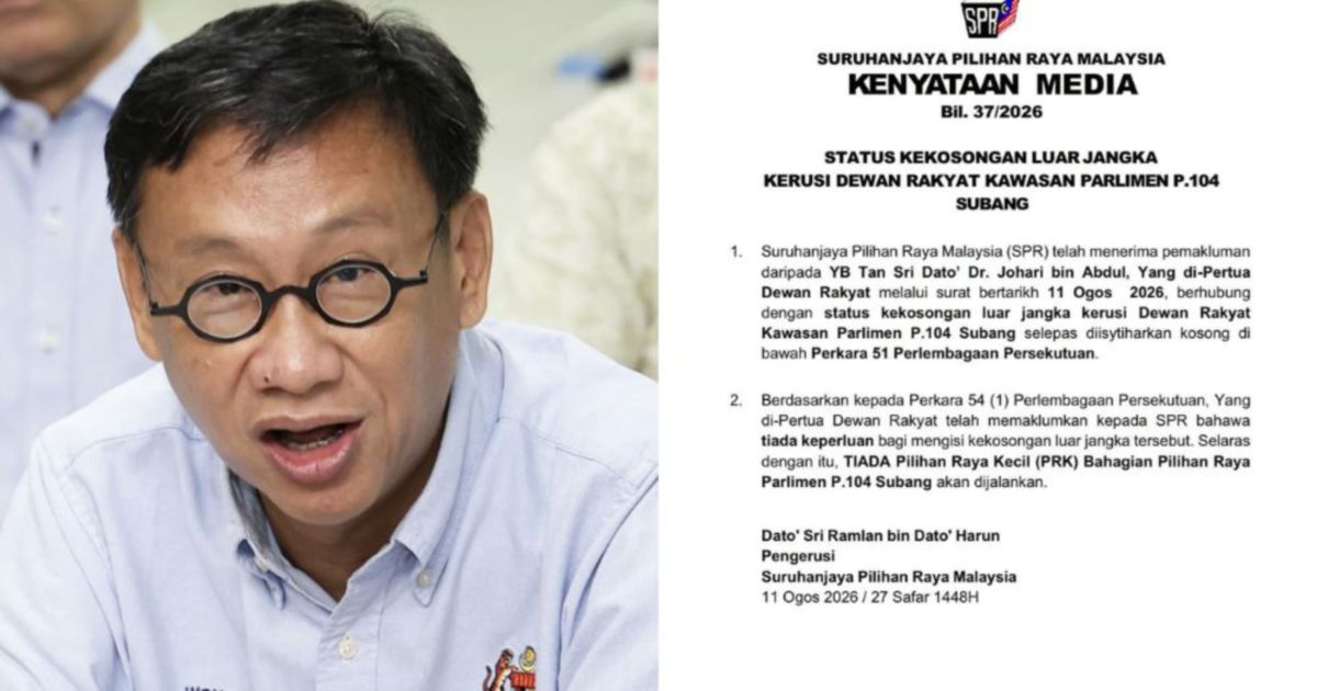 No By-Election for Subang as Wong Chen Steps Down from Parliamentary Seat