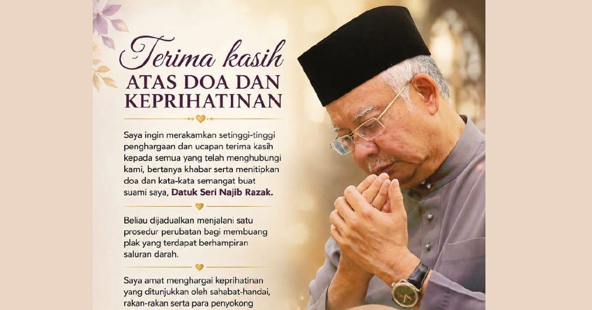Rosmah appeals for prayers as Najib prepares for medical procedure
