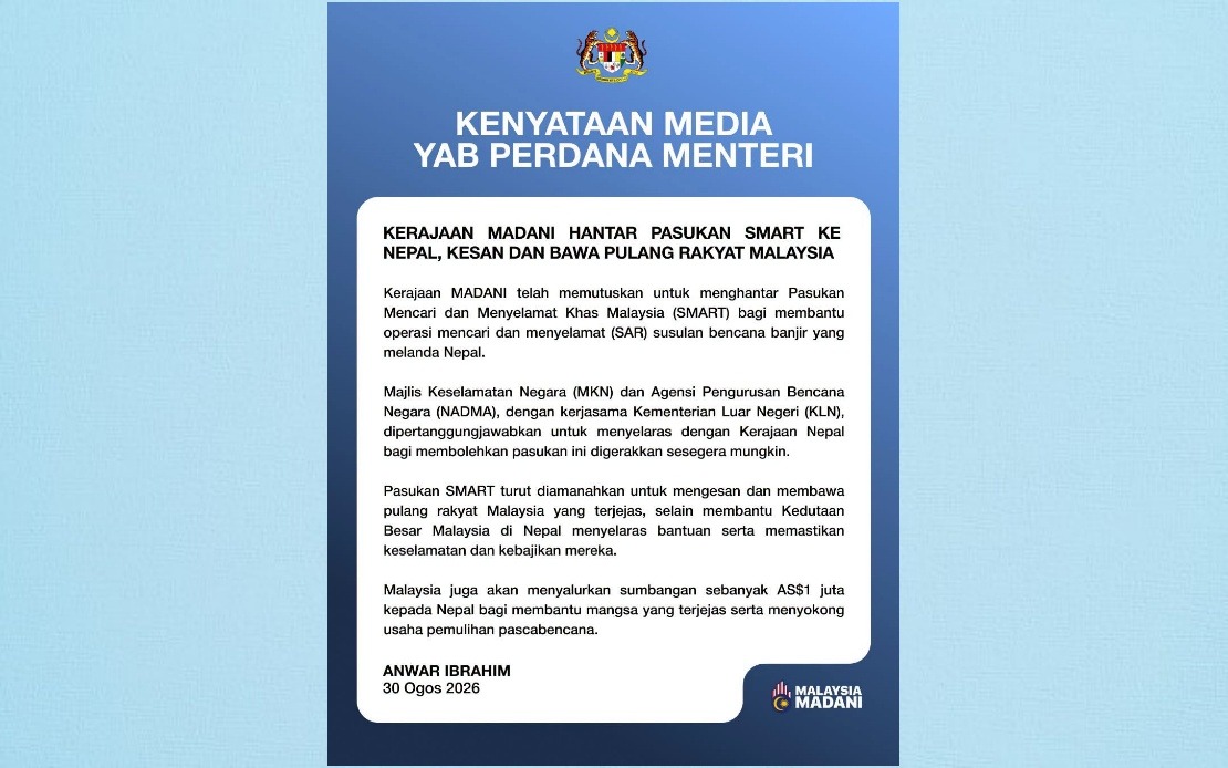 Malaysia Deploys SMART Team to Nepal, Pledges US$1 Million in Disaster Aid