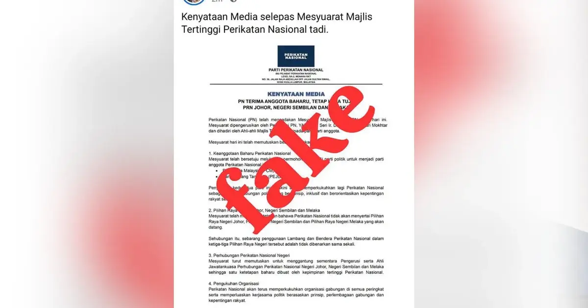 Perikatan Nasional Denies False Claims Over State Election Boycott Plans