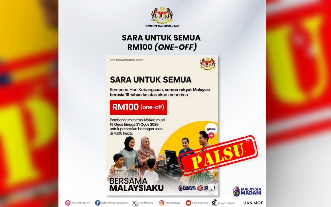 Finance Ministry Dismisses Viral Claims of RM100 National Day Payment